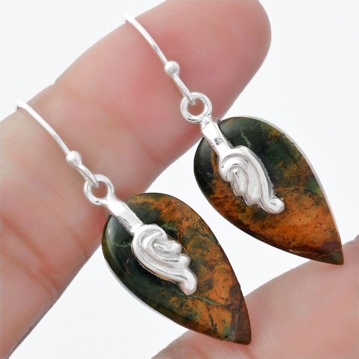 Natural Turkish Rainforest Chrysocolla Earrings SDE57616 E-1137, 13x23 mm