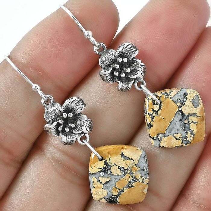 Floral - Maligano Jasper - Indonesia Earrings SDE59694 E-1237, 14x14 mm