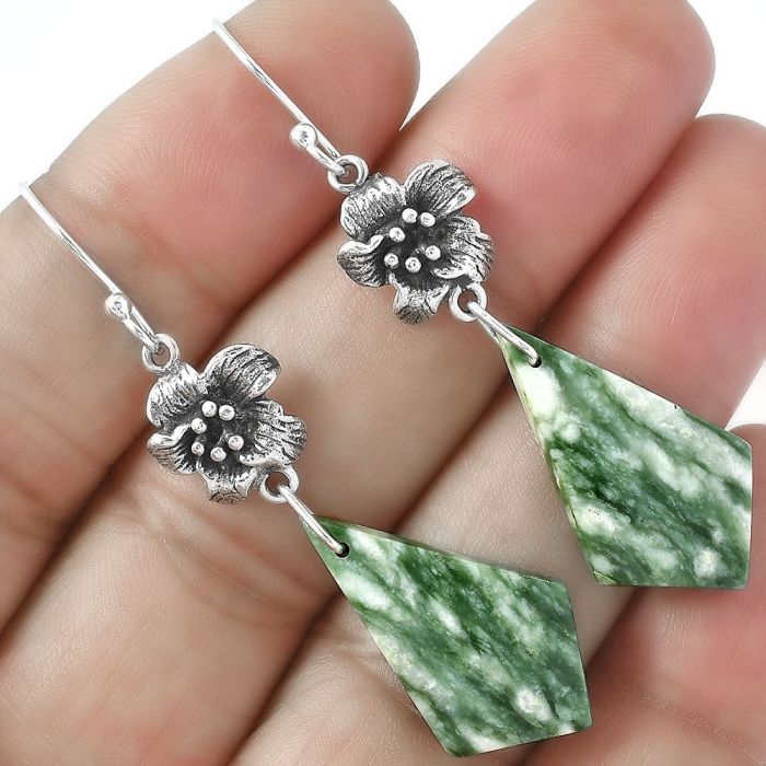 Floral - Natural Dioptase Earrings SDE59698 E-1237, 15x25 mm
