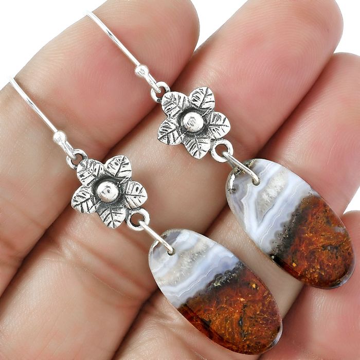 Floral - Rare Cady Mountain Agate Earrings SDE59849 E-1237, 11x22 mm