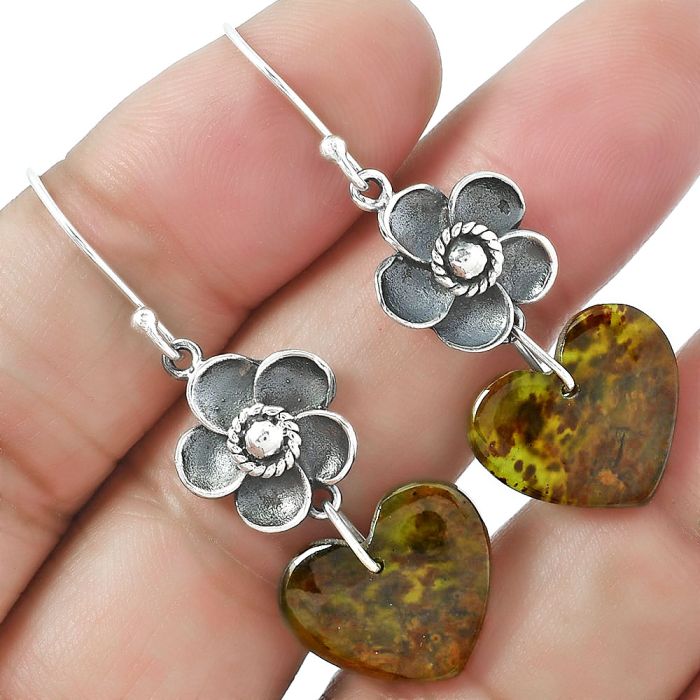 Valentine Gift Floral - Heart Chrome Chalcedony Earrings SDE59947 E-1237, 15x16 mm