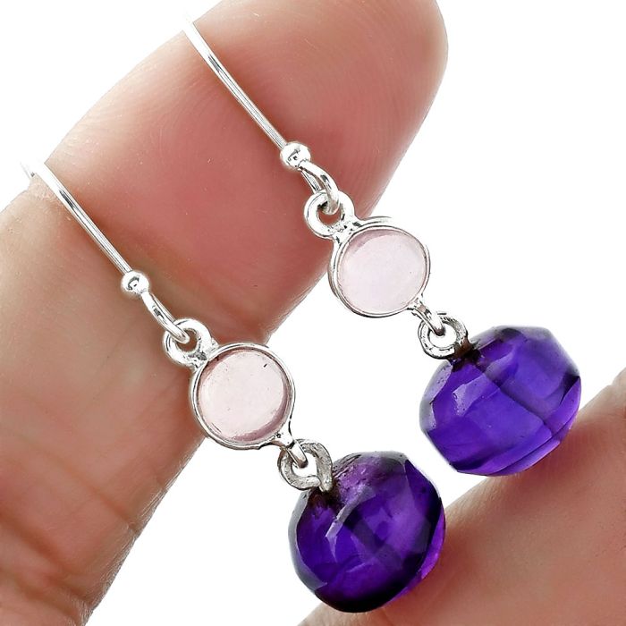 African Amethyst and Rose Quartz Earrings SDE60414 E-1011, 10x10 mm