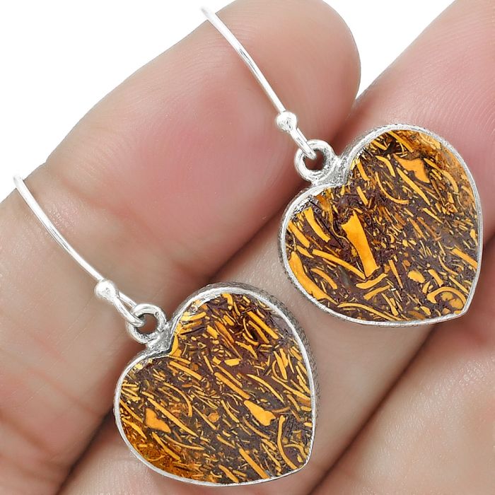 Valentine Gift Heart Coquina Fossil Jasper - India Earrings SDE60939 E-1022, 16x17 mm