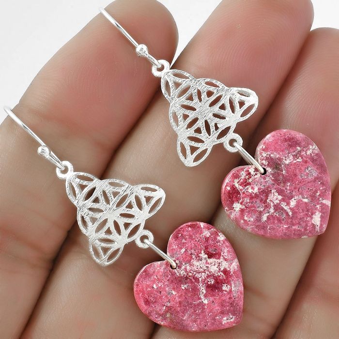 Heart Natural Pink Thulite - Norway Earrings SDE61026 E-1108, 17x18 mm