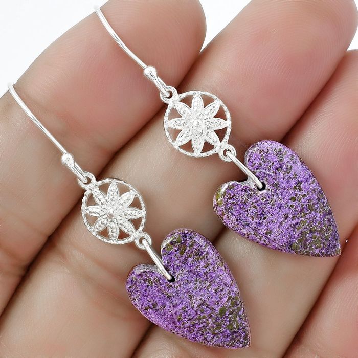Valentine Gift Heart Natural Purpurite - South Africa Earrings SDE61232 E-1235, 14x19 mm