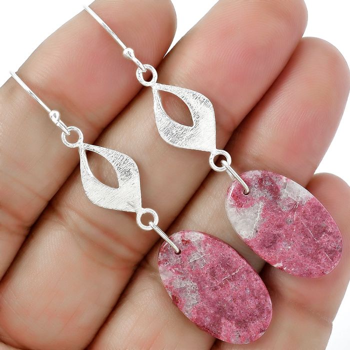 Natural Pink Thulite - Norway Earrings SDE61293 E-1094, 13x22 mm