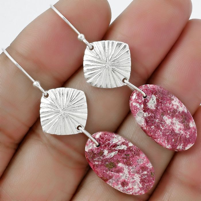 Natural Pink Thulite - Norway Earrings SDE61349 E-1094, 12x20 mm