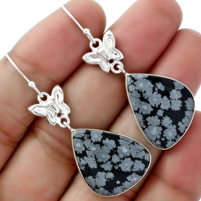 Butterfly - Snow Flake Obsidian Earrings SDE61479 E-1080, 17x22 mm