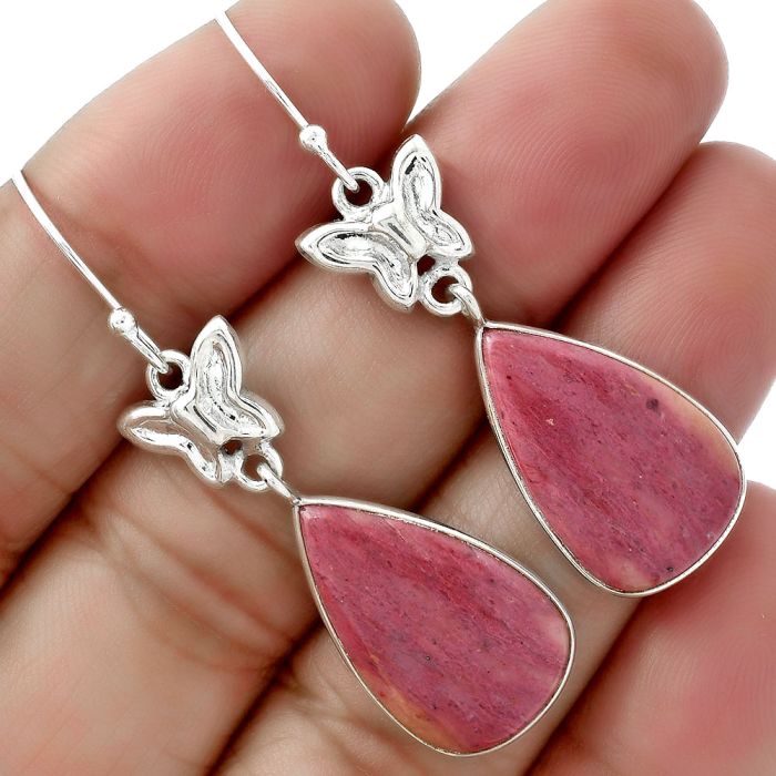Butterfly - Natural Pink Tulip Quartz Earrings SDE61487 E-1080, 13x20 mm