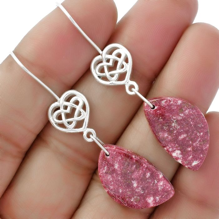 Celtic - Natural Pink Thulite - Norway Earrings SDE61919 E-5149, 13x21 mm
