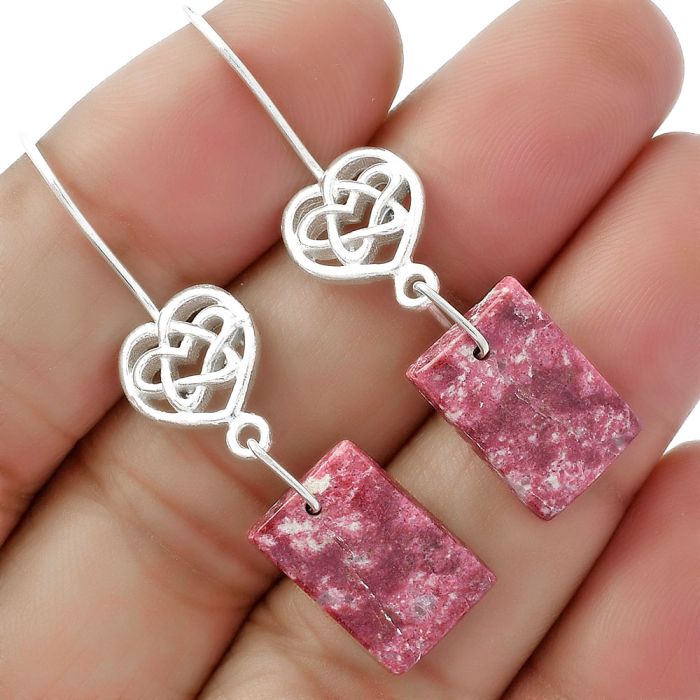 Celtic - Natural Pink Thulite - Norway Earrings SDE61928 E-5149, 10x15 mm