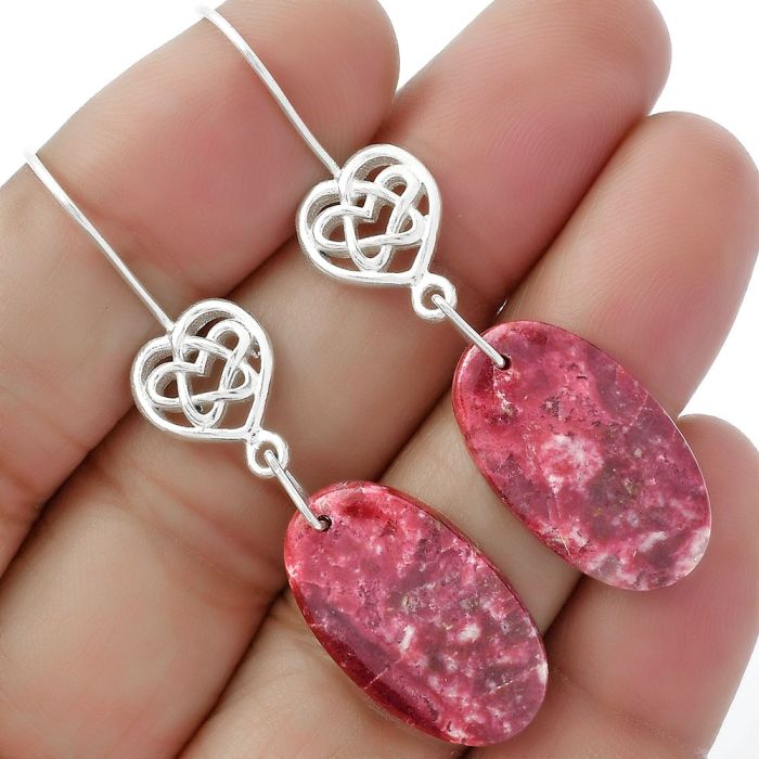 Celtic - Natural Pink Thulite - Norway Earrings SDE61939 E-5149, 13x23 mm