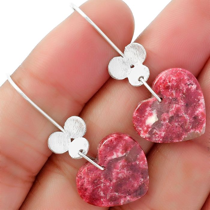 Heart Natural Pink Thulite - Norway Earrings SDE62051 E-1094, 17x18 mm