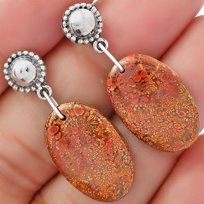 Natural Red Moss Agate Earrings SDE62109 E-1227, 13x21 mm