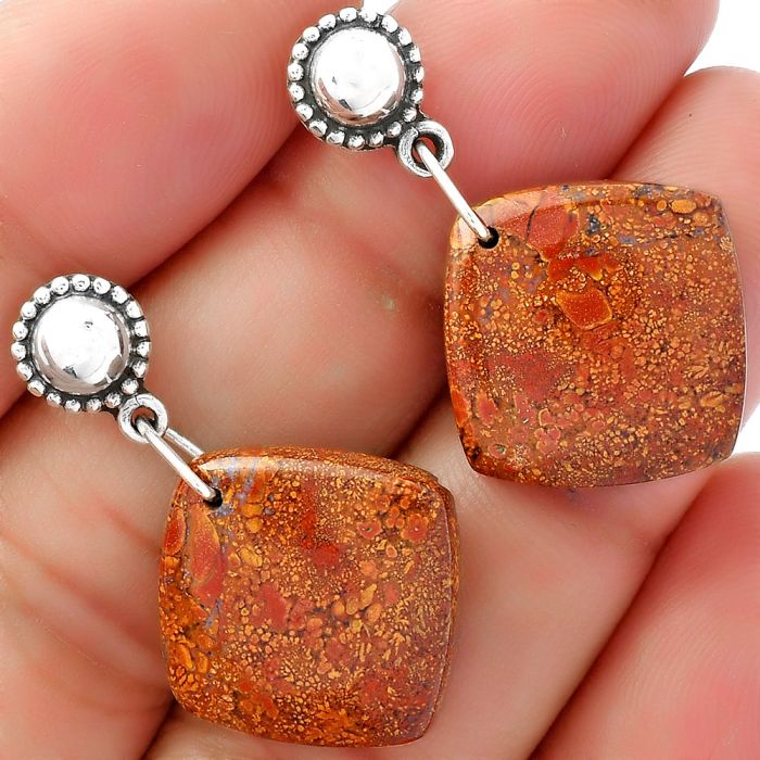Natural Red Moss Agate Earrings SDE62112 E-1227, 17x17 mm