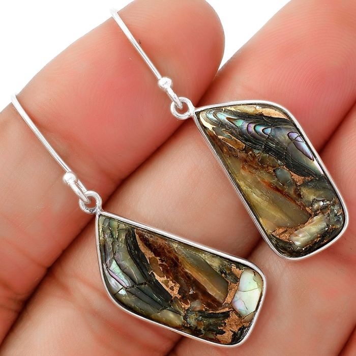 Natural Copper Abalone Shell Earrings SDE62342 E-1001, 10x22 mm