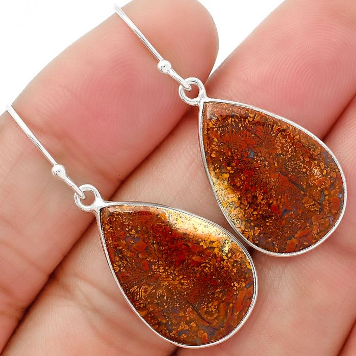 Natural Red Moss Agate Earrings SDE62987 E-1001, 15x22 mm