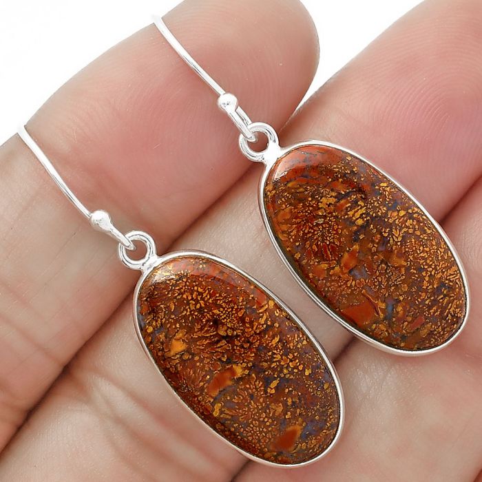 Natural Red Moss Agate Earrings SDE63279 E-1001, 12x22 mm