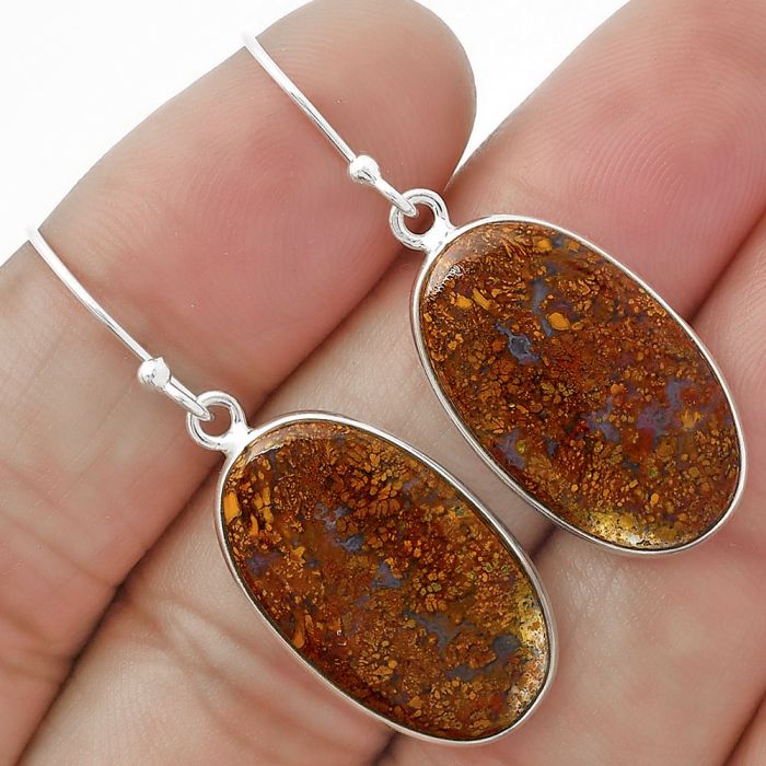 Natural Red Moss Agate Earrings SDE63302 E-1001, 14x22 mm