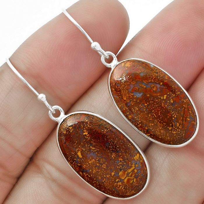 Natural Red Moss Agate Earrings SDE63316 E-1001, 13x22 mm