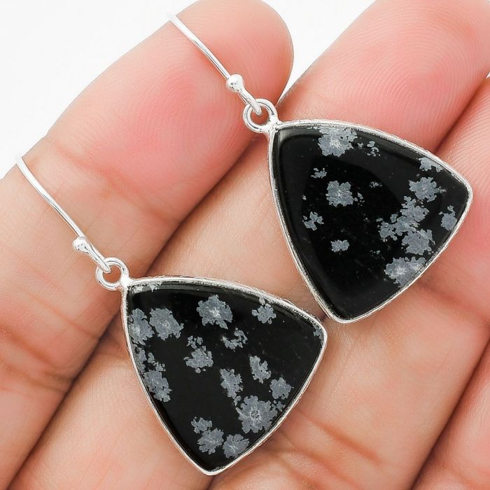 Natural Snow Flake Obsidian Earrings SDE63501 E-1001, 19x21 mm