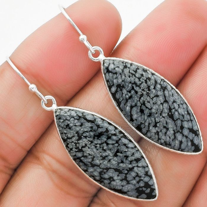 Natural Snow Flake Obsidian Earrings SDE63547 E-1001, 13x30 mm