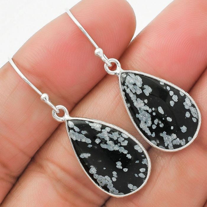Natural Snow Flake Obsidian Earrings SDE63690 E-1001, 12x20 mm