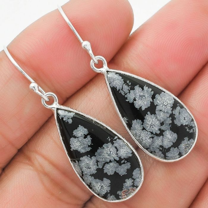 Natural Snow Flake Obsidian Earrings SDE63807 E-1001, 12x23 mm