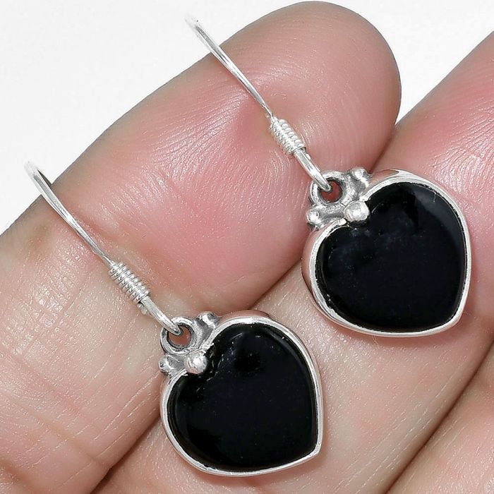 Valentine Gift Heart Natural Black Onyx - Brazil Earrings SDE64219 E-1022, 12x12 mm