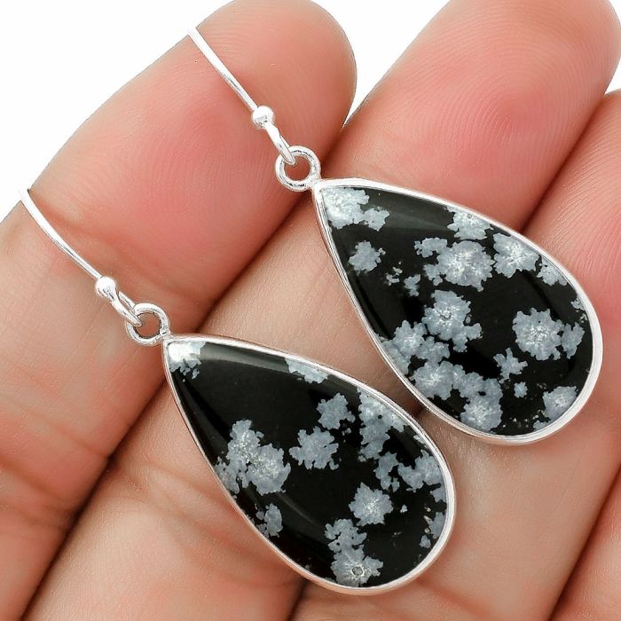 Natural Snow Flake Obsidian Earrings SDE64234 E-1001, 14x26 mm