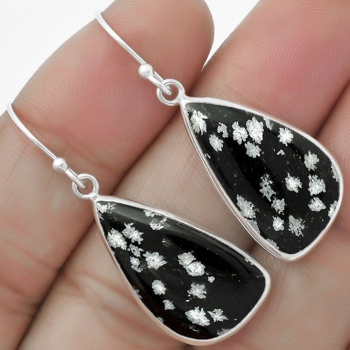 Natural Snow Flake Obsidian Earrings SDE64411 E-1001, 12x23 mm