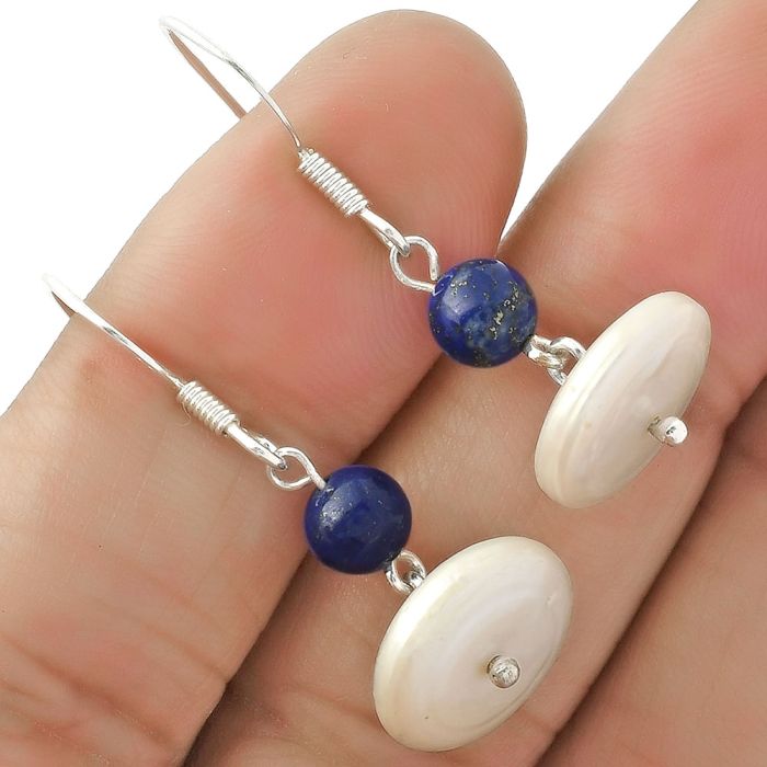 Natural Fresh Water Pearl & Lapis Earrings SDE64810 E-1009, 13x13 mm