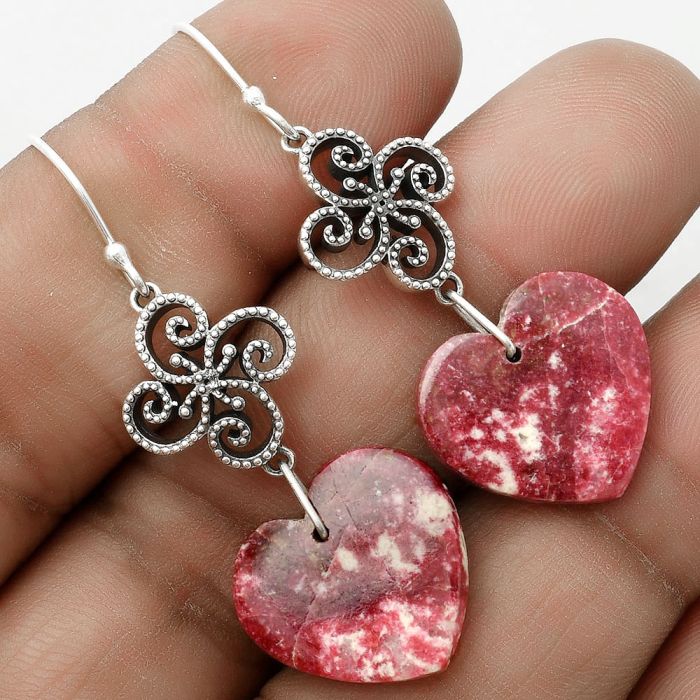 Artisan - Heart Pink Thulite - Norway Earrings SDE65071 E-1235, 18x18 mm