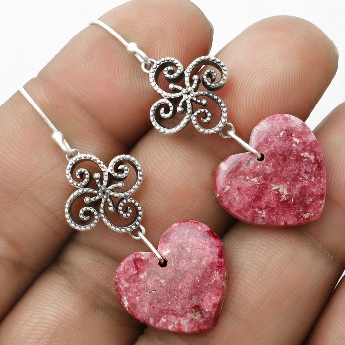 Artisan - Heart Pink Thulite - Norway Earrings SDE65091 E-5171, 18x18 mm