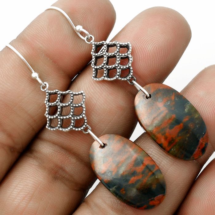 Natural Blood Stone - India Earrings SDE65116 E-1235, 14x24 mm