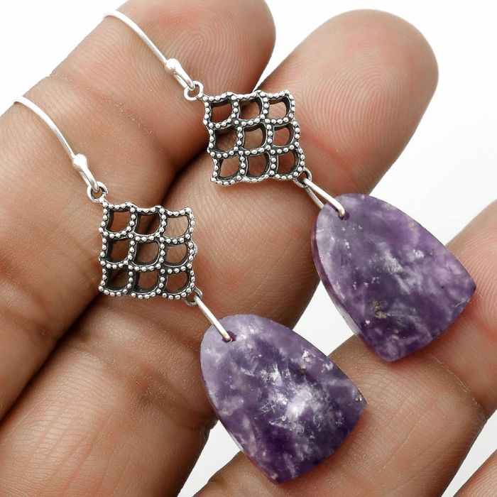 Natural Purple Lepidolite Earrings SDE65122 E-1235, 14x20 mm