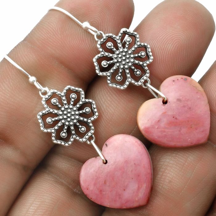 Valentine Gift Artisan - Heart Pink Tulip Quartz Earrings SDE65148 E-1235, 18x18 mm