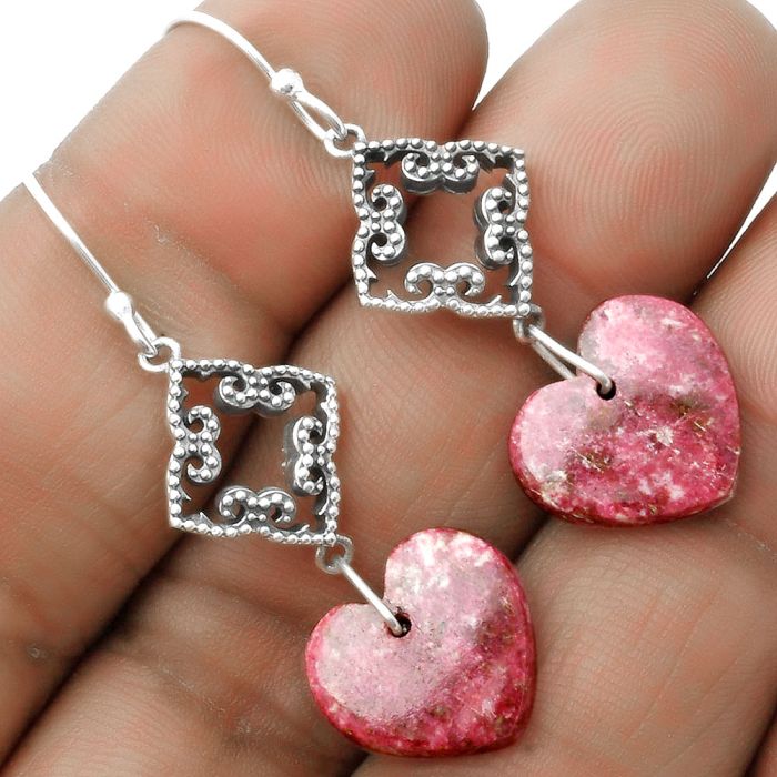 Artisan - Heart Pink Thulite - Norway Earrings SDE65198 E-1235, 14x15 mm