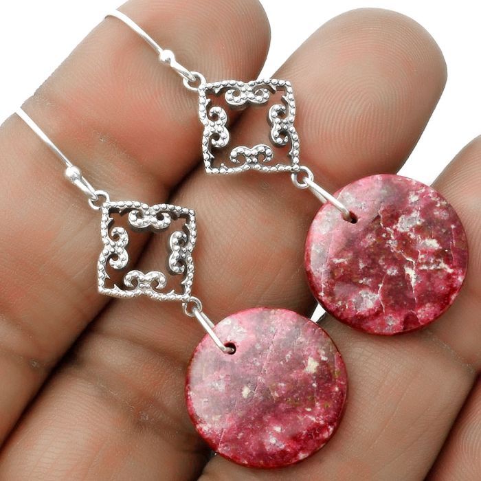 Artisan - Pink Thulite - Norway Earrings SDE65217 E-1235, 18x18 mm