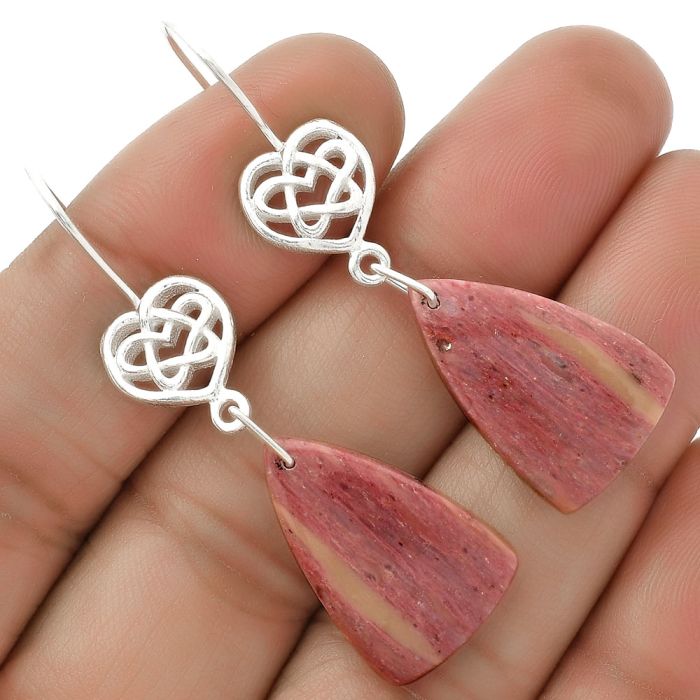 Celtic - Natural Pink Tulip Quartz Earrings SDE66255 E-5149, 14x22 mm