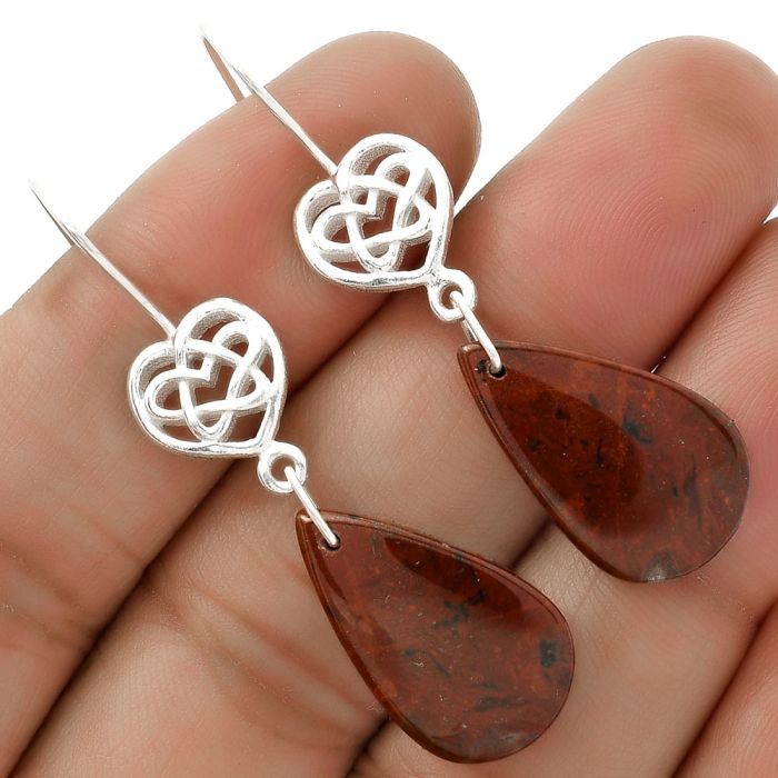 Celtic - Natural Red Moss Agate Earrings SDE66259 E-5149, 13x21 mm
