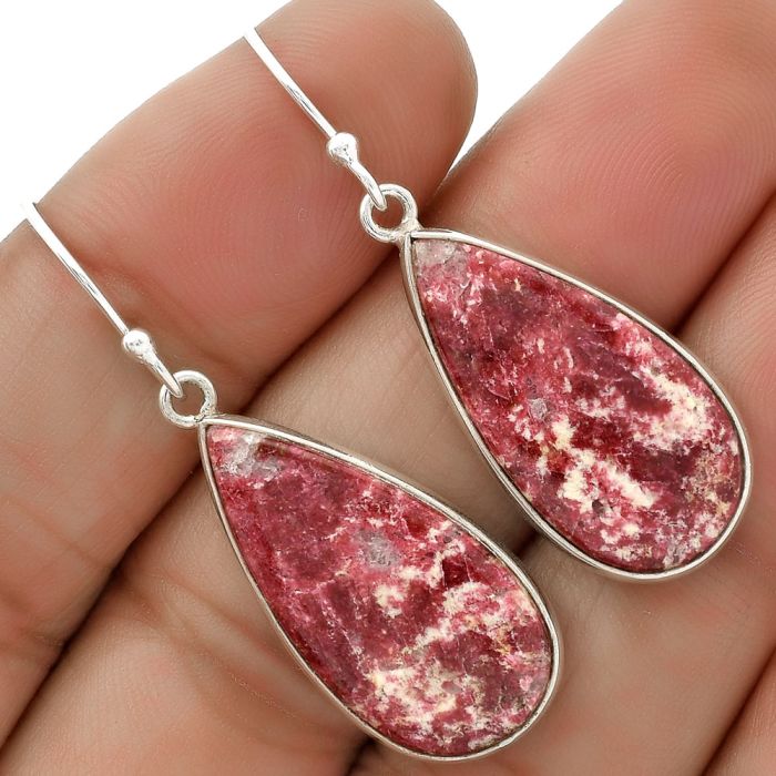 Natural Pink Thulite - Norway Earrings SDE66383 E-1001, 13x25 mm