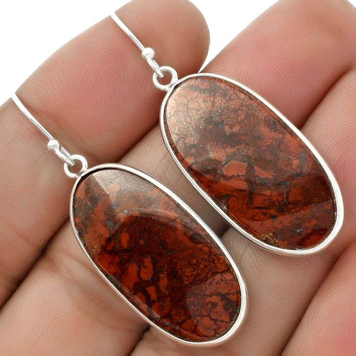 Natural Red Moss Agate Earrings SDE66385 E-1001, 14x19 mm