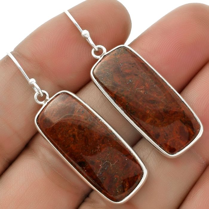 Natural Red Moss Agate Earrings SDE66417 E-1001, 12x27 mm