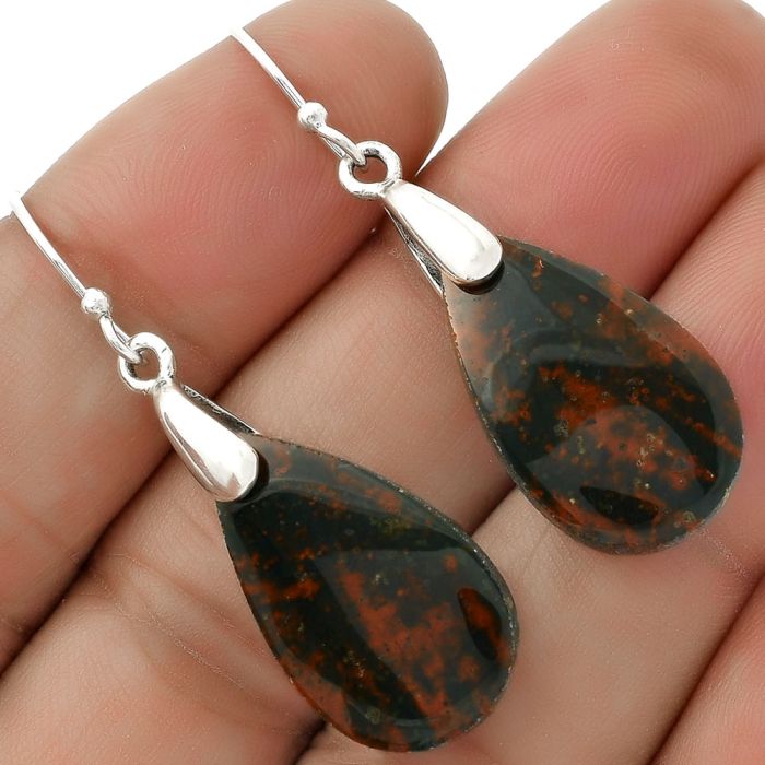 Natural Blood Stone - India Earrings SDE66451 E-1214, 14x24 mm
