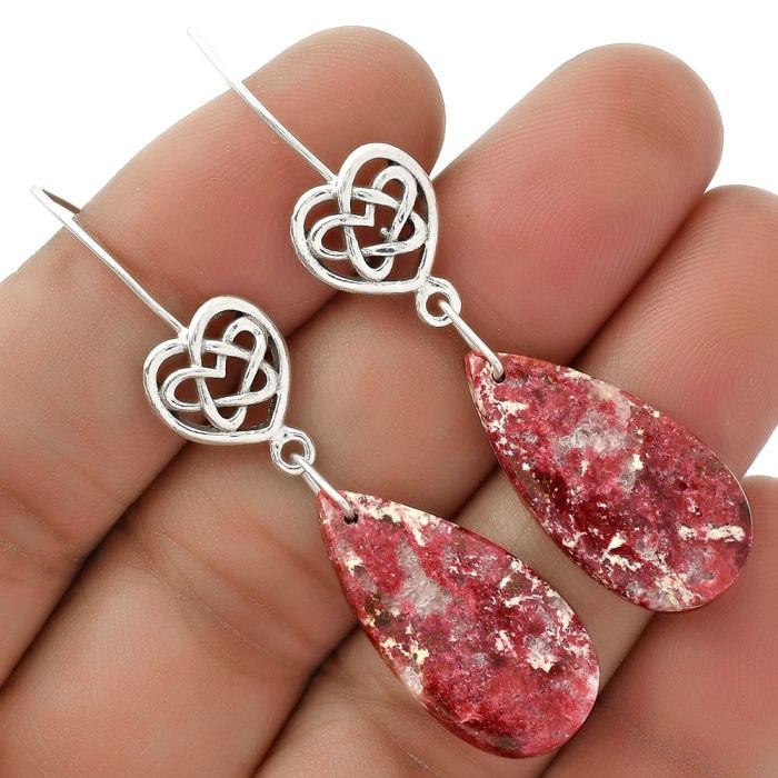 Celtic - Natural Pink Thulite - Norway Earrings SDE66490 E-5149, 13x25 mm