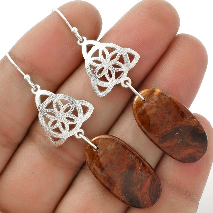 Natural Red Moss Agate Earrings SDE66505 E-1108, 13x25 mm