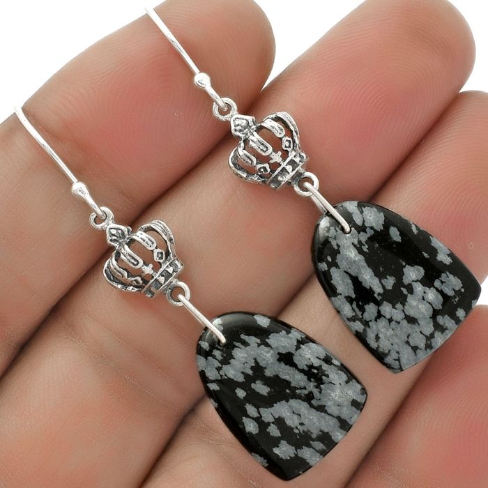 Natural Snow Flake Obsidian Earrings SDE66521 E-1235, 14x19 mm