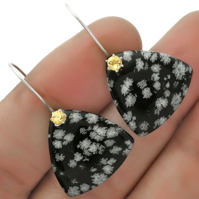 Natural Snow Flake Obsidian & Citrine Earrings SDE66544 E-1082, 19x19 mm