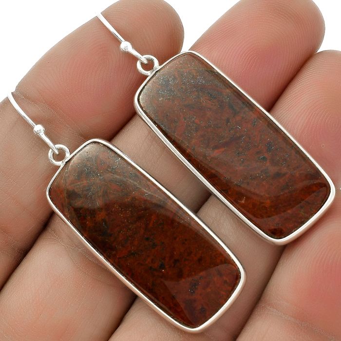 Natural Red Moss Agate Earrings SDE66574 E-1001, 14x32 mm